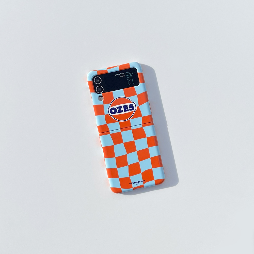 108seoul[Galaxy Z Flip] 108 CHECKER BOARD_blue orange_ozes_up(glossy-slim-hard)